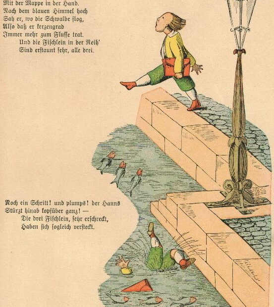 Abbildung von Hans guck in die Luft aus dem Buch Struwwelpeter. Die Hyperaktivität bezihet sihc auf die Gedanken