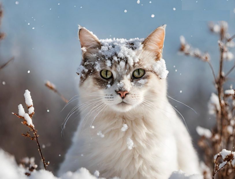 Katze in winterlicher Landschaft (mit KI erstellt)